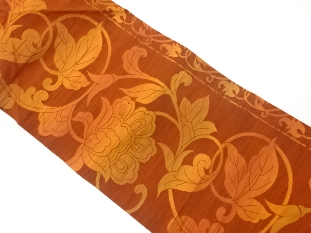 リサイクル　手織り紬花唐草模様織出し名古屋帯